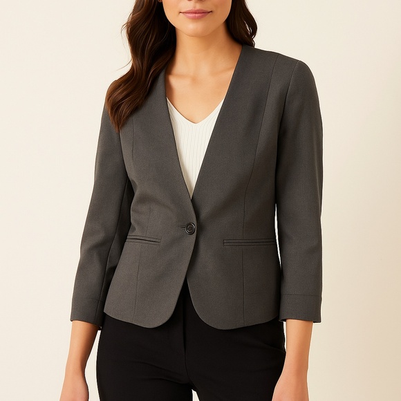 Kensie Charcoal Blazer with Button Detail - Picture 1 of 4